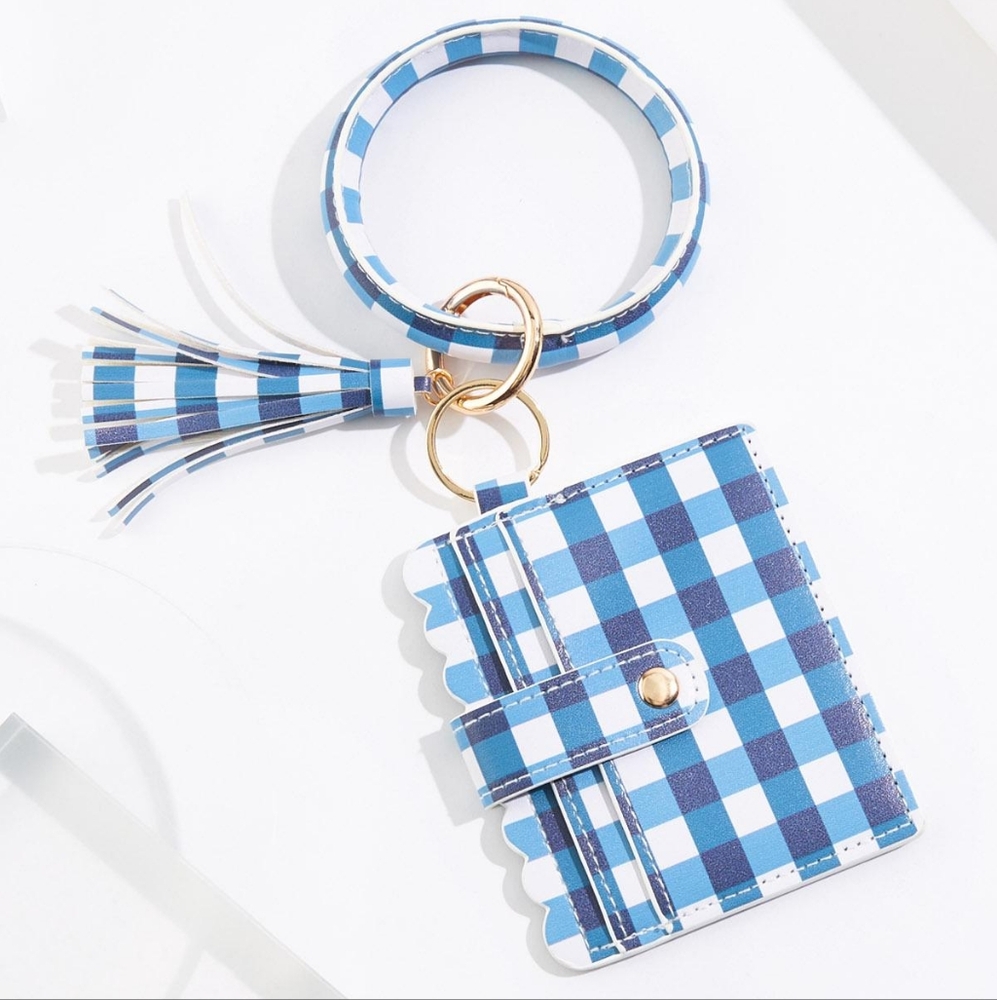 Gingham Wristlet Card Wallet Blue and White NWT - Picture 6 of 9